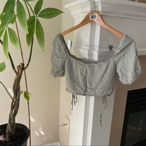 Gray Clipdot Milkmaid DrawStrings Crop Top - Picture 9 of 9